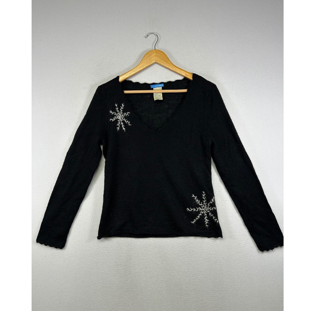 Wintercore Dockers Women Large Black Snowflake Embroidered Mohair Blend Sweater